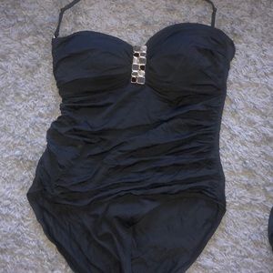 One piece black bathing suit